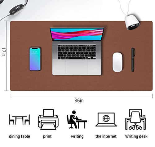 Aothia Double-Sided PU Leather Desk Pad - Non-Slip Large Mouse Pad & Desk Mat for Office, Home - Waterproof, Easy to Clean, Durable Dual-Sided Surface (Brown, 36" x 17") - color: Brown, size: 36" x 17"