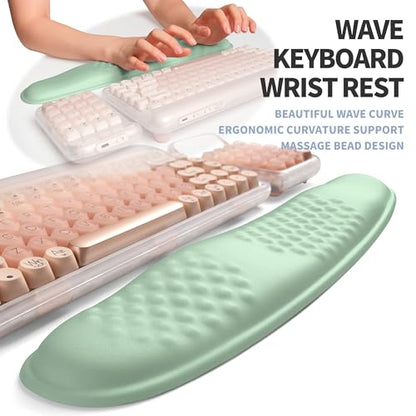 2-in-1 Ergonomic Set, Wave Keyboard Wrist Rest and Massage Slope Mouse Pad Wrist Support, Rebound Memory Foam for Relieve Carpal Tunnel Syndrome and Wrist Pain (Light Green) - color: Light Green