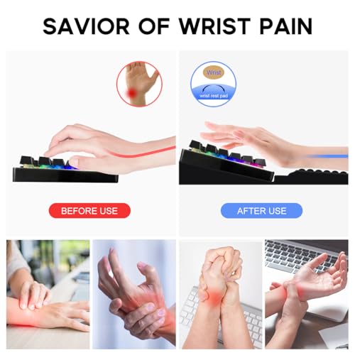 JIKIOU Wrist Rest with Keyboard Stand, Computer Wrist Support Pad Black | 2-Angle Ergonomic Adjustability, Massage Bump Design, Non-Slip PU Base, Soft Memory Foam Desk Cushion for Office Home School