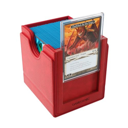 Gamegenic Sidekick Pro 100+ XL Convertible - Premium Deck Box with Secure Card Storage, UV Protected Slide Card Case, Display Top Card, Extra Token Drawer, Magnetic Closure, Red Color, Made - color: Red