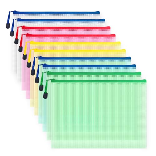 10 Pcs Zipper File Bags, Waterproof Plastic Mesh Pouch for Office School, Board Game Storage Bags (B5 Size 11.4''x8.2'', Multicolored) - color: Multicolored, size: B5 Size 11.4 x 8.2 inch