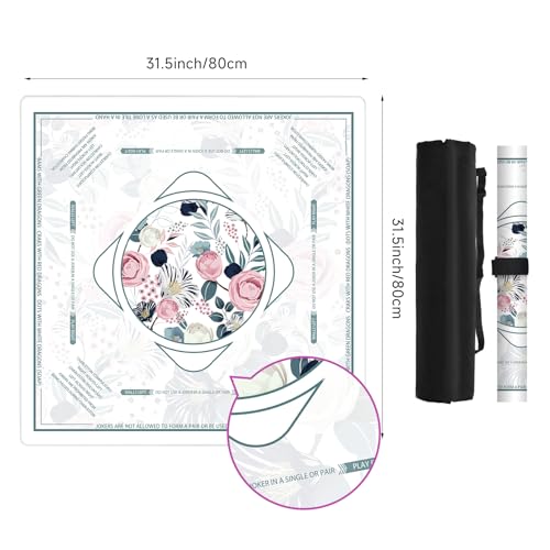 Deyimmei Mahjong Mat for Table - Non-Slip Mahjong Table Cover with Storage Pockets, Perfect Mahjong Accessories & Gifts for Women, Men, and Mahjong Enthusiasts (Floral Elegance)