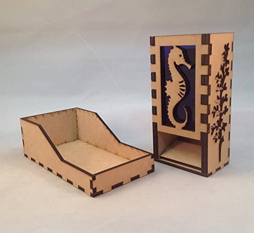 Seahorse Mini Dice Tower v1 Dark Blue Acrylic Window Laser Cut MDF Unique Fast Shipping
