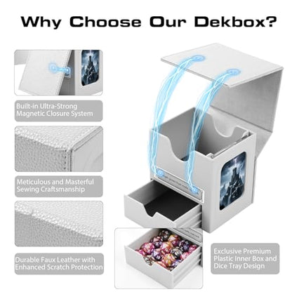 Patented MTG Commander DekBox, 100+ Double Sleeved Card Storage Box with Dice Tray, 35pt Card Holder & 2 Dividers - Magnetic Deck Case for TCG/CCG/Magic/Sports Cards, Grey - color: GREY