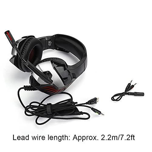 Gaming Headset HighQuality Wired Head Mounted Headphone with Noise Cancellation for Black Red 50mm Speakers (Black Red)