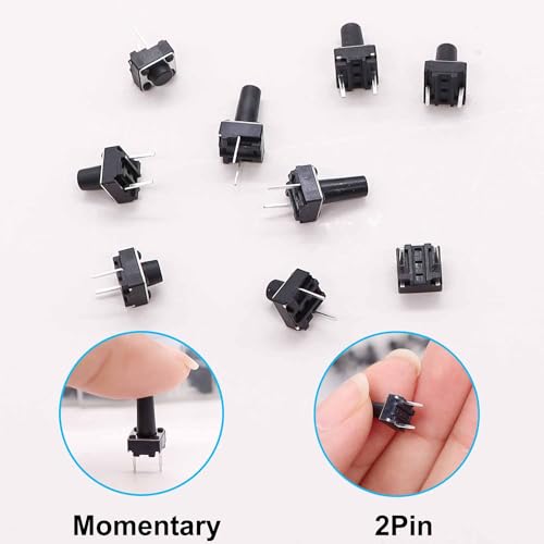 TWTADE 90PCS 2 Pin Tactile Switch Micro Momentary Tact Push Button Switch Assortment Kit 6 x 6 x 4.3/5/6/7/8/9/10/11/12mm(Each Values 10pcs) QC-9V-2P - color: Black-2 Pin 6x6mm Series