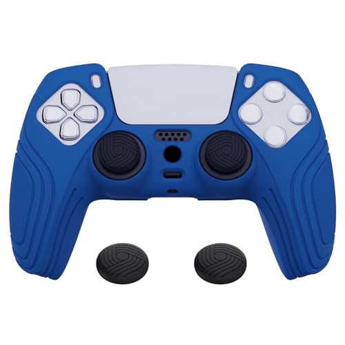 eXtremeRate PlayVital Samurai Edition Blue Anti-Slip Controller Silicone Skin for ps5, Ergonomic Soft Rubber Protective Case for ps5 Controller with Black Thumb Stick Caps - color: Blue