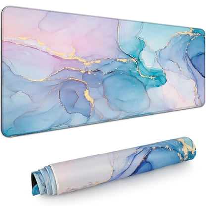 Desk Mat Pad,Large XXL Extended Mouse Pad Mat for Desktop Keyboard | 35''×15.6'' XXL Extended Gaming Mouse Pad with Non-slip Base Desk Matt Mousepad for Computer,Office,Keyboard and Laptop - color: F3- Blue Marble