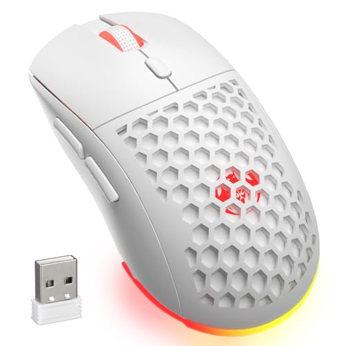 Honeycomb M32 Wireless Gaming Mouse - 2.4GHz RGB Rechargeable Ergo Mouse with Silent Clicks & 3200 DPI for PC/Mac -White - color: White