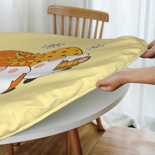 Famame Cute Sunflower Bee Gnomes Fitted Round Tablecloth Waterproof Table Cloth with Elastic Edge Wipe Clean Table Covers for Indoor Outdoor Fits 45"-50", Medium - color: Sunflower Bee Gnomes