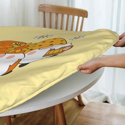 Famame Cute Sunflower Bee Gnomes Fitted Round Tablecloth Waterproof Table Cloth with Elastic Edge Wipe Clean Table Covers for Indoor Outdoor Fits 45"-50", Medium - color: Sunflower Bee Gnomes