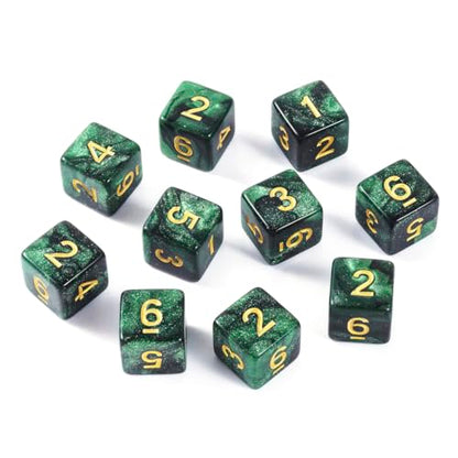 10 Pieces Polyhedral Dice Set D6 Dice 16mm Acrylic 6 Sided Dice Game Dice for Dungeons and Dragons RPG MTG DND Dice Table Games (Starry Green Black) - color: Starry Green Black
