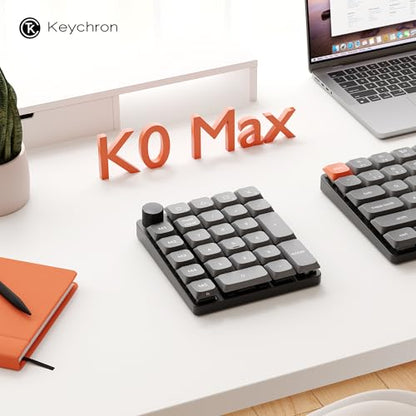 Keychron K0 Max Wireless Low-Profile Number Pad, QMK/VIA Programmable, Hot-Swappable Red Switch, RGB Backlit, 2.4GHz & Bluetooth 5.3, 1000Hz Polling Rate, with Knob, for Windows/Mac - color: Red Switch, size: Black