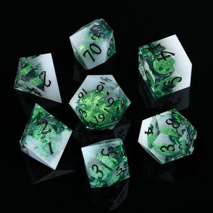 Liquid Core DND Dice Set, 7 Pcs Resin Sharp Edge Polyhedral Dice Quicksand D&D Dice for Dungeons and Dragons RPG Role Playing Table Games