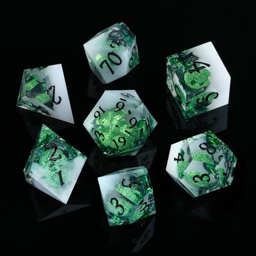 Liquid Core DND Dice Set, 7 Pcs Resin Sharp Edge Polyhedral Dice Quicksand D&D Dice for Dungeons and Dragons RPG Role Playing Table Games