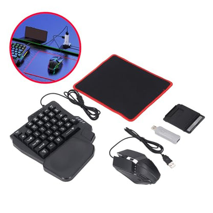 Zunate Half Hand Gaming Keyboard and Combo, Half Hand Gaming Keyboard Set, 4 in 1 Mobile Gaming Keyboard Set with Converter, Adjustable Phone Stand for PC