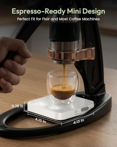 Maestri House S2 Espresso Coffee Scale with Timer 0.1g Precision Shot Scale | USB-C Rechargeable, Dual Timing Modes, 2kg/0.1g Digital Scale with Borosilicate Glass Top for Espresso and Pour-Over Brewing - color: White