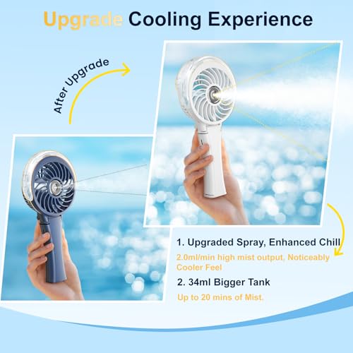 HandFan Upgraded Portable Misting Fan, Handheld Spray Water Mister Fan, USB Rechargeable Personal Mist Fans, Mini Cooling Hand Fans for Summer Beach Travel Concerts, Gifts for Women(White) - color: White, style: HF318C