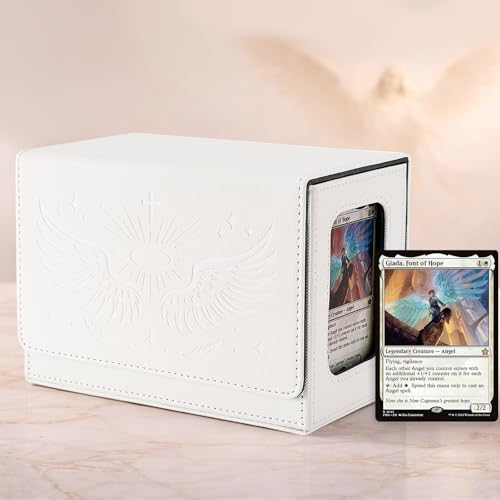 Venssu Angel Themed MTG Commander Deck Box with Dice Tray (White&Grey) | Holds 200 Single/160 Double-Sleeved Cards, Fit MTG/PTCG/OPTCG Cards, Strong Magnet, With 2 Dividers & 1 Magnetic Card Holder - color: Angel