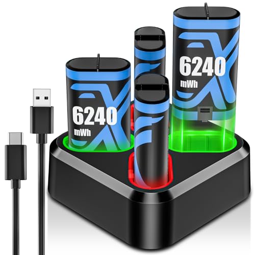 for Xbox Controller Battery Pack for Xbox oneS|X/Xbox Elite/Xbox Series X|S | for xbox controller battery pack Rechargeable, 4x6240mWh Batteries Pack for Xbox Accessories Kits, battery pack, Blue - color: 4*6240mWh Battery Pack,Blue