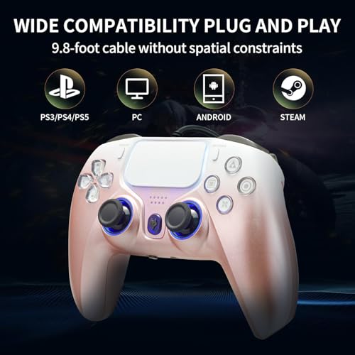 NBCP Wired PS5 Controller, Turbo, Hall-Effect Triggers, Dual Vibration, 6-Axis Gyro, 10ft Cable –Gamepad Compatible with PS5/PS4/PC/Steam – Rose Gold Color - color: Rose Gold