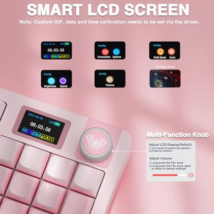 AULA S98 Pro Wireless Mechanical Keyboard with Screen & Knob,2.4GHz/USB-C/BT5.0 Hot Swappable Pink Creamy Keyboard,Pre-lubed Linear Switches,Side Printed PBT Keycaps,RGB Backlit Gaming Keyboards - color: Side Printed Pink