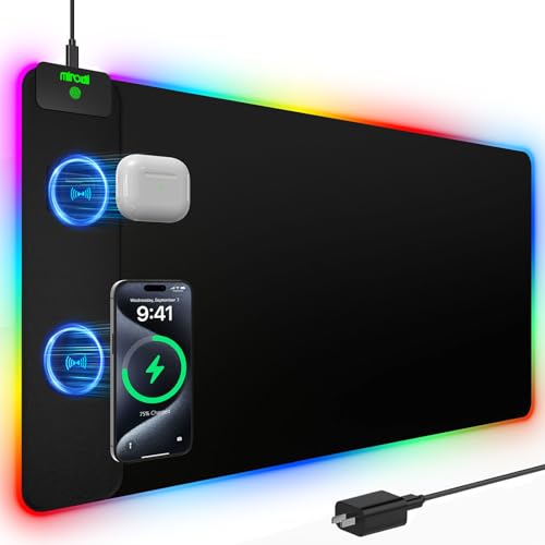 Mouse Pad with 15W Magnetic Wireless Charging, RGB Mousepad for Desk Mat, XXL Desk Pad with 11 Colors 5 Modes, Home Office Keyboard Pad Waterproof Non-Slip for PC Gaming - color: Black Touch Control Magnetic XXL with PD Charger