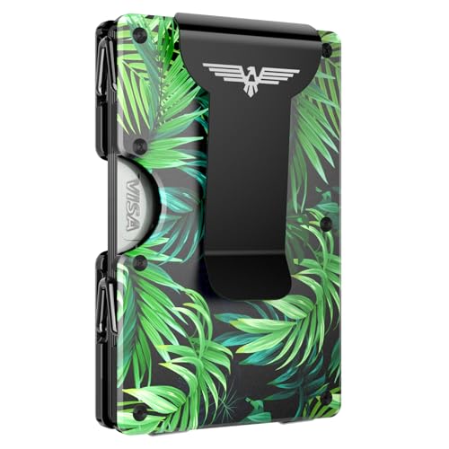 Lenvoten Upgraded Hinged Minimalist Wallet for Men, RFID Blocking Wallet | Slim Metal Aluminum, Credit Card Holder, Money Clip Holds 20 Cards, Premium Scratch-Resistant Finish, Ideal Gift for Men - color: T1-Palm Leaves