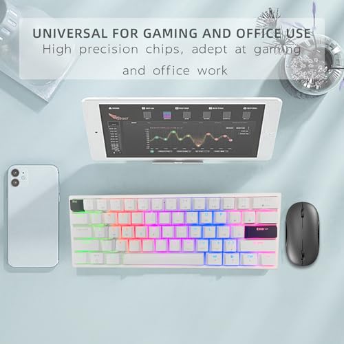 ONE-UP Portable 60% Mechanical Gaming Keyboard LED Backlit Compact 61 Keys Mini Wired Office Keyboard with Blue Switch PBT Keycaps for Windows Laptop PC Mac.（White/Black） - color: White