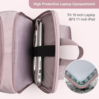 PIJUSHI Casual Travel Backpack for Women with 16" Padded Laptop Compartment | Carry On Luggage with USB Charging Port, 1680D Water-Resistant Nylon, Airline Approved, For Daily, Hiking - color: Ashen Purple