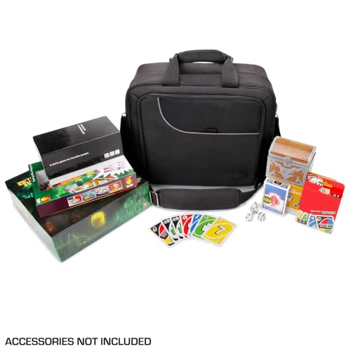 USA Gear Board Game Bag Fits Catan, Cards Against Humanity, Monopoly, Battleship, Sequence, Ticket to Ride & more - Board Game Storage Bag with Customizable Interior, Padded Shoulder Strap (Black) - color: Black