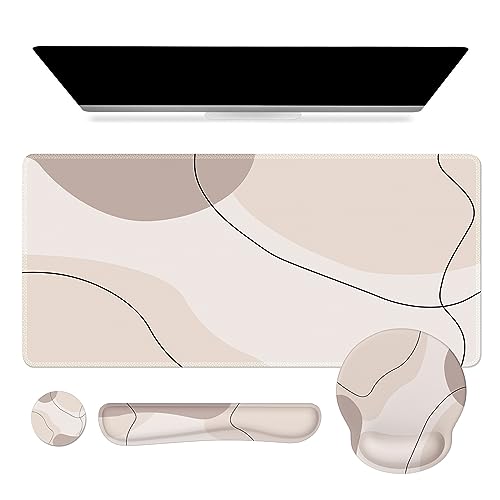 iCasso Brown Art Mouse Mat 35.4"x15.7", Computer Mat for Workspace | Whimsical Keyboard Wrist Rest Ergonomic Desk Pad for Computer, Mousepad Set for Teacher Women Office Workspace Area - color: Brown Art