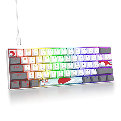 60% Mechanical Keyboard 61-Key Wired Gaming Keyboard with Red Switch RGB Lighting Effect PBT Keycaps Ultra-Compact Mini Keyboard Suitable for Win/Mac(61 White) - color: 61 white/Red Swicth