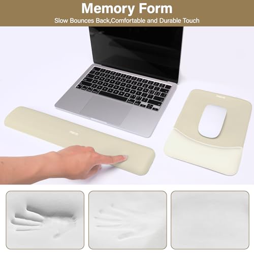 MOSISO Wrist Rest Support Mouse Pad & Keyboard Set, Khaki | Rectangular Ergonomic Mousepad, Non-Slip Base, Home/Office Pain Relief & Easy Typing, Neoprene Cloth & Raised Silicone Lining - color: Khaki