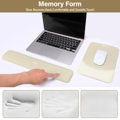 MOSISO Wrist Rest Support Mouse Pad & Keyboard Set, Khaki | Rectangular Ergonomic Mousepad, Non-Slip Base, Home/Office Pain Relief & Easy Typing, Neoprene Cloth & Raised Silicone Lining - color: Khaki