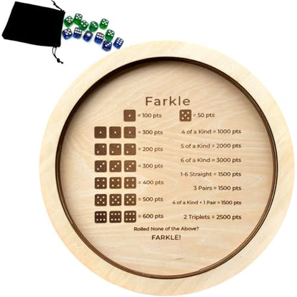 Farkle Dice Tray, Farkle Dice Game with Tray and 2 Sets of 6 Dice, 12" Wooden Dice Tray for The Classic Family Game