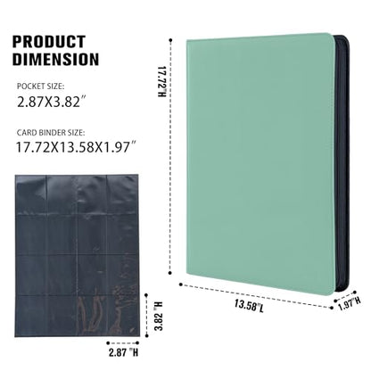 Card Binder 16 Pocket,Trading Card Binder Holds up to 1408 Cards with 44 Sleeves,Zipper Card Holder Album Compatible with TCG Card/Game Cards/Sports Card-Light green - color: Light Green