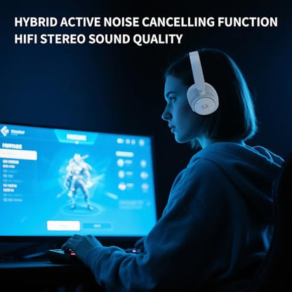 Redragon H610 Wireless Gaming Headset for PC, Mac, NS, Phone - BT 5.3 with Active Noise Cancellation, 40H Battery, Lightweight, Over-Ear Headphones with Built-in Mic, White - color: White