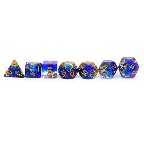 Haxtec DND Dice Set 7PCS Polyhedral D&D Dice for Roleplaying Games, Blue Clear Gold Foil Resin Dice with Velvet Pouch for Dungeons and Dragons, Great DND Gift for Gamers & DM Masters - color: Blue Clear