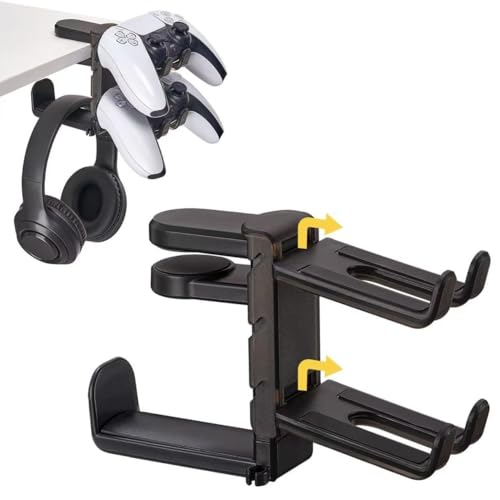 Foldable Headphone Stand and Hook – Aluminum Headset Holder Clamp Mount Under Desk, Universal Fit for Gaming Headphones, Space-Saving Hanger Organizer