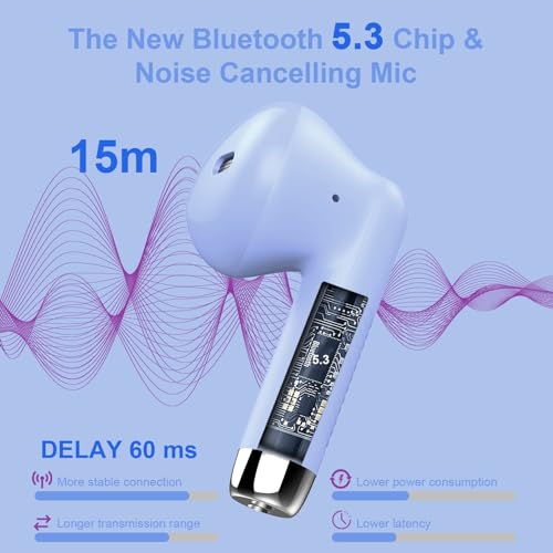Wireless Earbuds, Bluetooth 5.4 Earbuds Stereo Bass, Bluetooth Headphones in Ear Noise Cancelling Mic, Earphones IP7 Waterproof Sports, 32H Playtime USB C Charging Case Purple Ear Buds for Android iOS - color: Glossy Purple