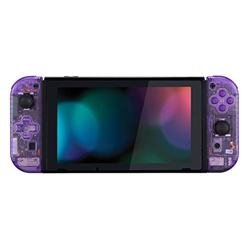 eXtremeRate Clear Atomic Purple Joycon Handheld Controller Housing (D-Pad Version) with Full Buttons, DIY Replacement Shell Case for Nintendo Switch & Switch OLED Joy-Con – Console Shell NOT Included - color: Clear Atomic Purple