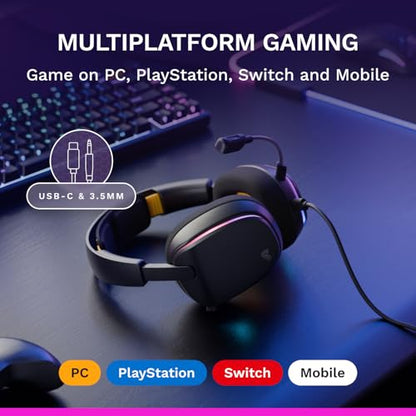 GLORIOUS GHS Eternal RGB - Stereo RGB Gaming Headset for PC, PS5, PS4, Switch - Custom Tuned Angled Drivers, Adjustable Crystal Clear Detachable Mic, USB-C - Durable, All Day/Night Comfort - Black - color: Black RGB