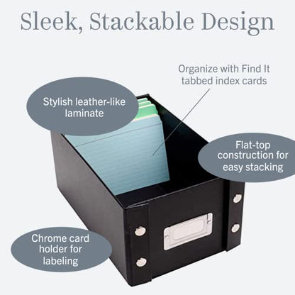 Snap-N-Store Index Card Holder Storage Box - Collapsible Organizer Box fits 1100 Flash Cards - Business, Recipe, or Note Card - 4 x 6, 1 Pack, Black | Fits up to 1,100 flash cards, ideal for business, recipe or note cards, folds flat for compact storage -