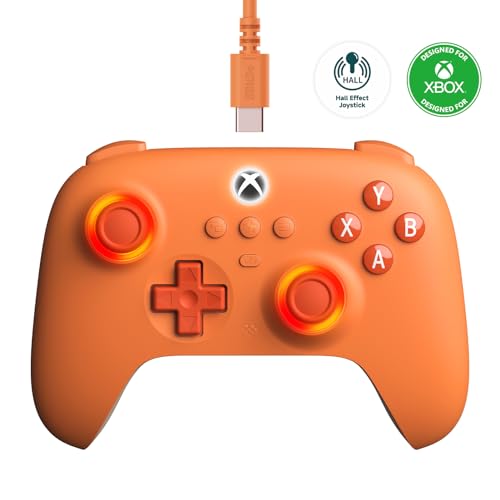 8BitDo Ultimate C Wired Controller for Xbox with Hall Effect Joysticks and Triggers, RGB Lighting Fire Ring, Compatible with Xbox Series X|S, Xbox One, Windows 10/11- Officially Licensed (Orange) - color: Orange