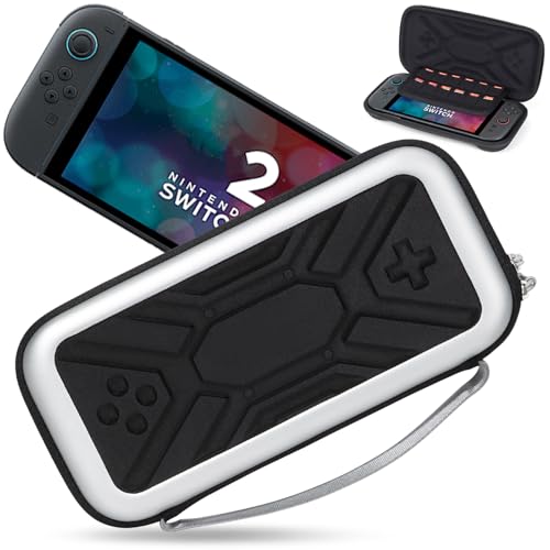 Slim Carrying Case for Nintendo Switch 2, Upgrade Thin Travel Case with Soft Lining 12 Game Card Slots, Original Design Portable Hard Storage Bag for Switch 2 Console and Accessories, Sliver Black - color: Grey