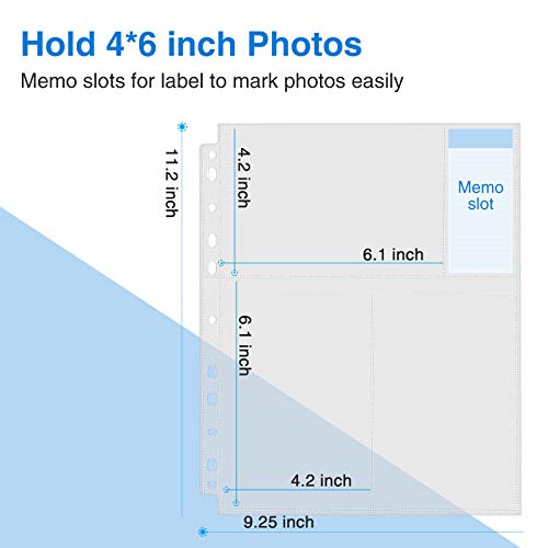 Sooez 30 Pack 4x6 Photo Sleeves for 3 Ring Binder, Hold 180 Pictures | Heavy Duty Plastic Binder Sleeves, Photo Album Refill Pages, Acid Free Archival Page Protector, Binder Inserts for Postcard - size: 4x6" 3-Pocket
