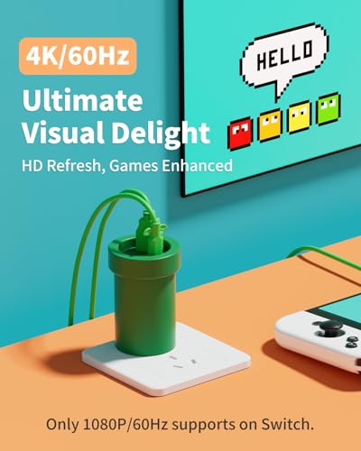 Switch Charger Dock Portable Compatible with Nintendo/OLED/Lite, 65W GaN Charging Dock&Hub, Swith Docking Station for TV with 4K 60Hz HDMI/USB-C PD Fast Charging/USB 2.0-Green