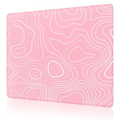 Glass Gaming Mouse Pad, Professional Esport Tempered Glass Mouse Pad Ultra-Smooth Micro-Etched Surface for Top Speed and Control,Hard Mousepad (11.8'' x 9.8'') (Contour Lines - Pink and White) - color: Contour Lines - Pink and White