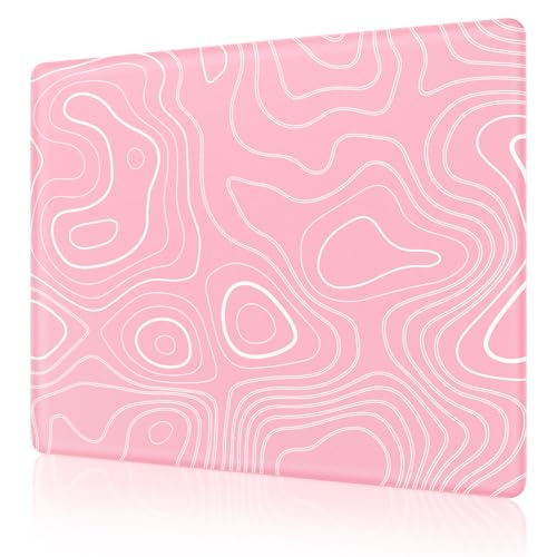 Glass Mousepad, Hard Surface Gaming Mouse Pads, Mousepad Gaming, Glasspad | Glass Pad, Professional Esport Tempered Glass Mouse Pad, Hard Mouse Pad for Bed, 11.8"×9.8" computer mat - color: Contour Lines - Pink and White